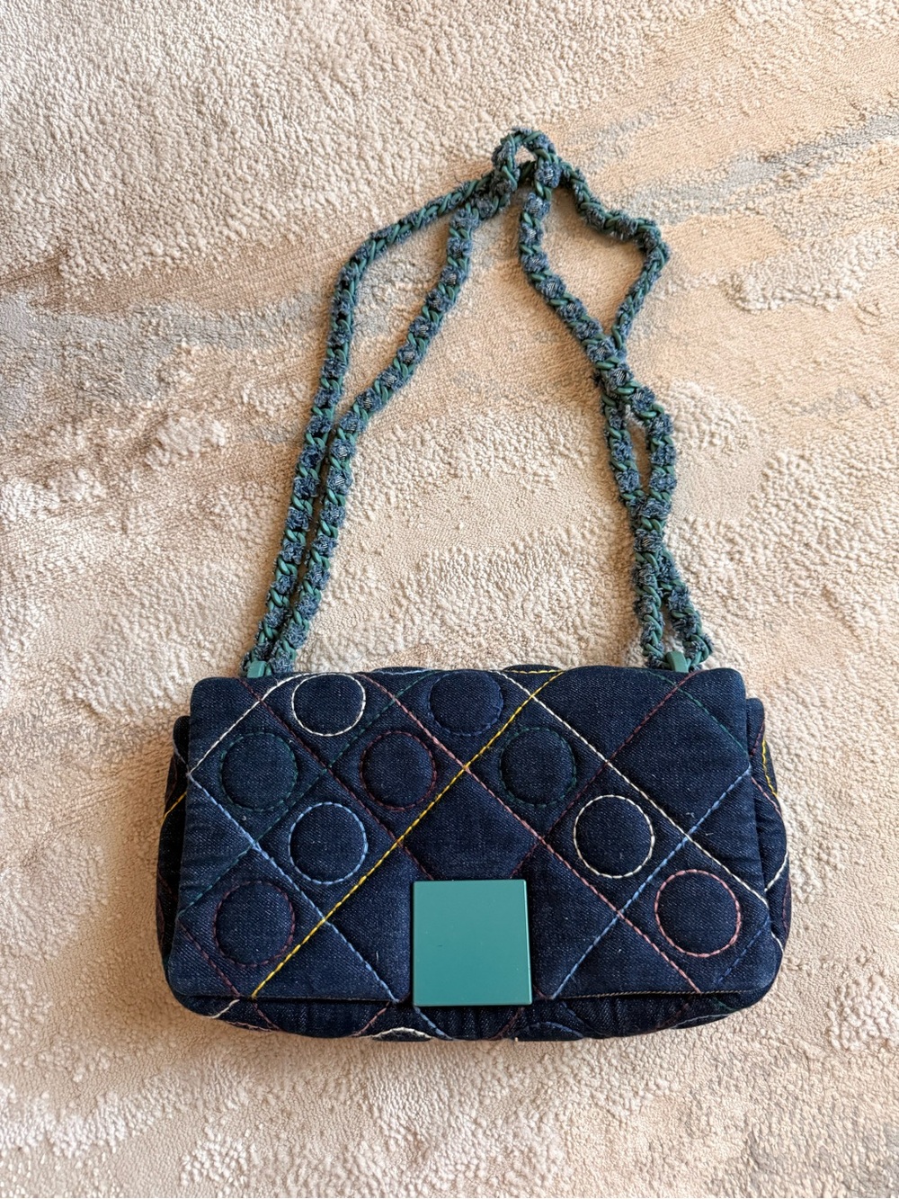 Purificación García Denim Quilted Flap Crossbody Bag